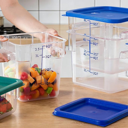 Lallisa 4 Pcs 8 Qt and 4 Qt Clear Food Storage Containers with Lids, Handles and Scales, Commercial Grade Square Containers Polycarbonate Air Tight for Home Storage Kitchen Restaurant (Blue)