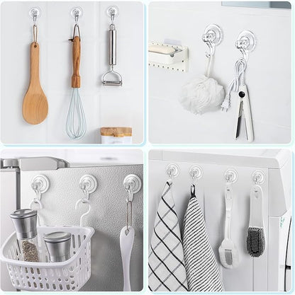 VIS'V Suction Cup Hooks, Small Shower Suction Hooks, Heavy Duty, Removable and Reusable, Clear, 4 Pcs
