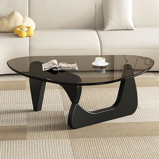 Mid Century Modern Glass Coffee Table, Coffee Table for Living Room, Noguchi Coffee Tables,Suitable for Bedroom Living Room Reception Office Tables (Black/Grey, ML)