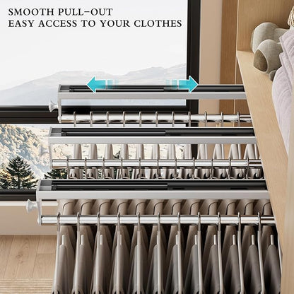 Pull Out Closet Rod, 15.7inch Heavy Duty Pants Rack, Adjustable Clothes Hanger Rail, Space Aluminum Valet Rod, Top Mounted Wardrobe Clothes Organizer, Closet Storage for Trousers Coats White