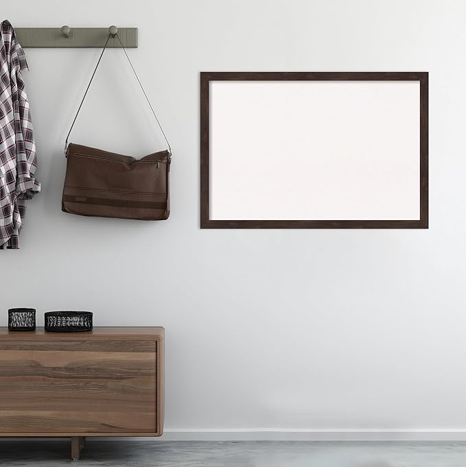 Amanti Art White Cork Board for Wall, 27x39 Vision Board with Brown Wood Frame, Large Corkboard Office Decor for Home Organization, Rustic Farmhouse Corkboard Pinboard to display items for home