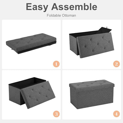 Sweetcrispy 30 Inch Folding Storage Ottoman Bench, Large Hidden Storage Chest with Padded Seat, Foot Rest Stool Supports Up to 660Lbs, End of Bed Bench for Bedroom, Living Room, Linen Fabric, Grey
