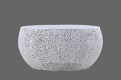 Modern Contemporary Round 32" Coffee Table, Solid Aluminum intrigued Design, Drum Shaped Mesh Cocktail Table, Creative Center Table for Living Room and Bedroom, Casted in White