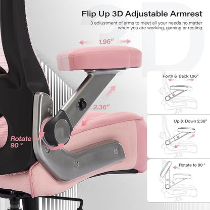 600lbs Big and Tall Office Chair- Heavy Duty Executive Computer Chair with 3D Flip Arms Large Wheels, Ergonomic Mesh High Back Desk Chair, Extra Wide Seat Adjustable Lumbar Support&Headrest