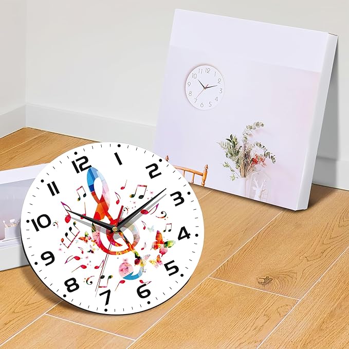 Clock for Living Room, Colorful Music Notes Wall Clock, Contemporary Home Decor Easy to Read Wall Clock for Living Room, Bedroom, Bathroom and Kitchen, 10 Inch