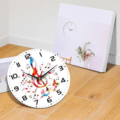 Clock for Living Room, Colorful Music Notes Wall Clock, Contemporary Home Decor Easy to Read Wall Clock for Living Room, Bedroom, Bathroom and Kitchen, 10 Inch