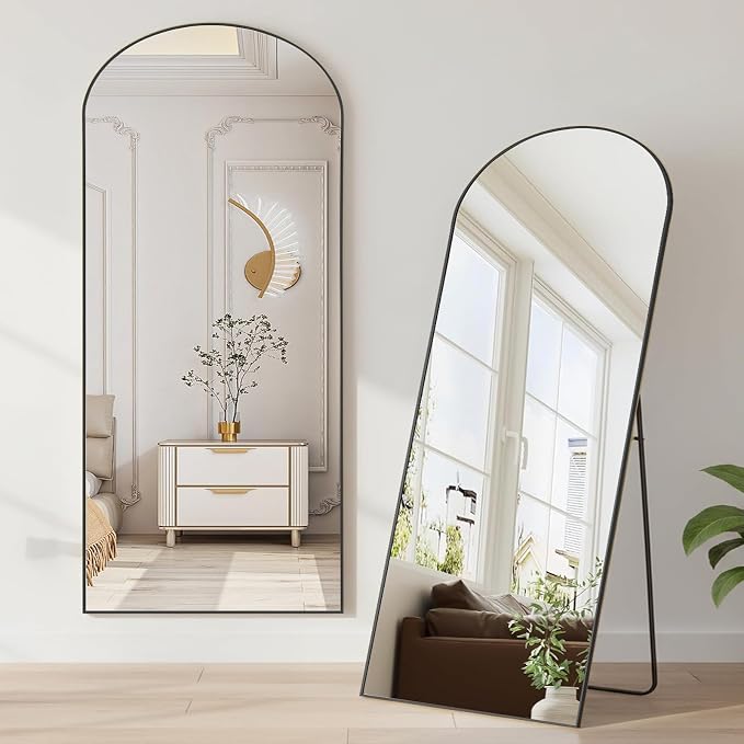 NEWBULIG Arched Mirror Full Length, 64"x21" Full Body Floor Mirrors with Shatter-Proof Glass, Upgraded Standing Wall Mirror, Hanging or Leaning, with Stand Aluminum Alloy Frame for Home Decor, Black