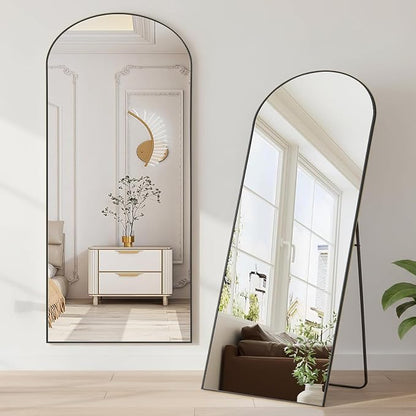 NEWBULIG Arched Mirror Full Length, 64"x21" Full Body Floor Mirrors with Shatter-Proof Glass, Upgraded Standing Wall Mirror, Hanging or Leaning, with Stand Aluminum Alloy Frame for Home Decor, Black
