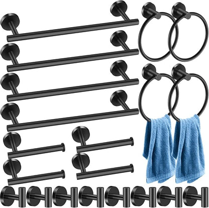 Blulu 20 Pcs Bathroom Hardware Set, Stainless Steel Towel Bar Set Includes 16 Inch Towel Bar, Hook, Ring, Toilet Paper Holder Wall Mounted Bathroom Accessories (Matte Black)