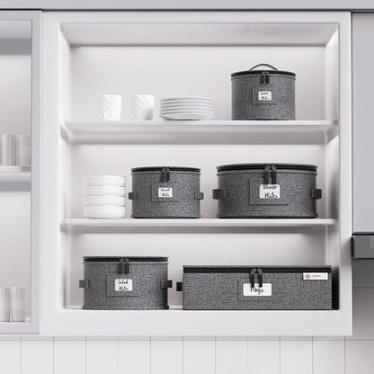 YearningHome China Storage Containers,4 Piece Set,Hard Shell Moving Boxes for Dishes,Plate,Dinnerware,Saucers Quilted Organizer Dividers for Packing Fine China Storage Containers,Grey