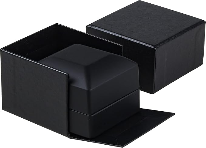 Allure - Luxury Ring Boxes With LED Light, Square Shaped Elegant Diamond Ring Case, For Unique Proposal, Engagement Or Wedding, Black Velvet Interior Jewelry Display Gift Box. 6 Boxes.