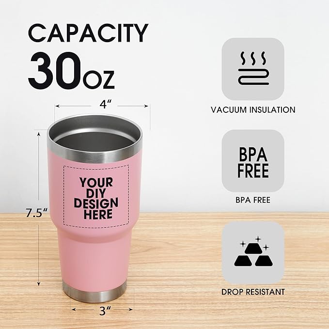Personalized Coffee Tumbler Print in USA 30oz Stainless Steel Double Wall Insulated Coffee Cup With Text Photo Logo
