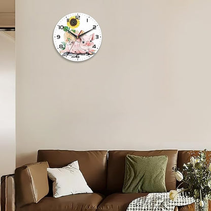 Wall Clock for Bathroom,Pink Pig Wall Clocks Silent Non-Ticking Battery Operated Clock 10 Inch,Sunflower Wall Clocks Decorative for Living Room,Kitchen,Office