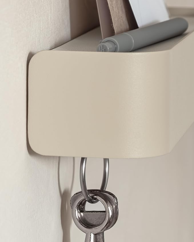 Kazai. Key Holder for Wall 'Tone' | Minimalist Key Hooks Design from Berlin | Modern Key Hanger with Metal Shelf | Key Hook Wall Mounted as Hallway Furniture | Taupe