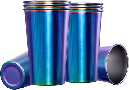 MEWAY 8 Pack 24oz Stainless Steel Pint Cup,Healthy Unbreakable and Stackable,Metal Drinking Glasses，Beer Glasses（Rainbow）
