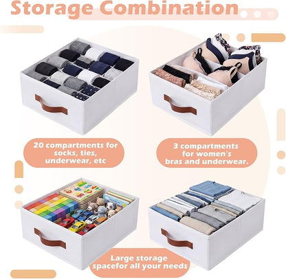 Windyun 4 in 1 Stackable Storage Drawers Closet Organizer with Dividers for Socks Underwear Bras Scarves Ties Large Dresser Organizer Bins Foldable Clothes Storage Boxes, 12 x 15 x 6 Inch(White)