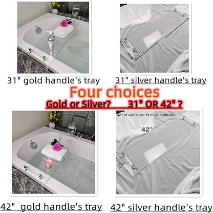 Bath Tub Tray,Clear Bathtub Tray for Luxury Bathroom – Waterproof Bath Caddy with Sleek Surface –No Assembly– Easy Cleaning Bathtub Organizer for Spa Relaxation (31")