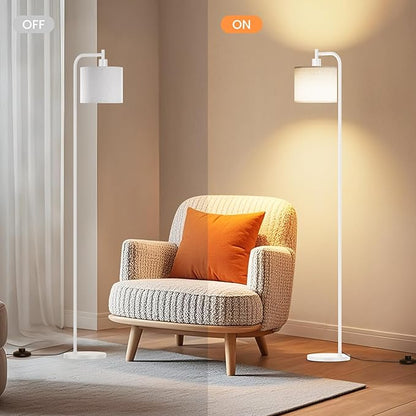 Floor Lamp with Linen Shade, Dimmable Tall Standing Lamp with Remote Control & 3 Color Temperatures, Modern Corner Floor Lamps for Living Room Bedroom Office, 9W LED Bulb Included
