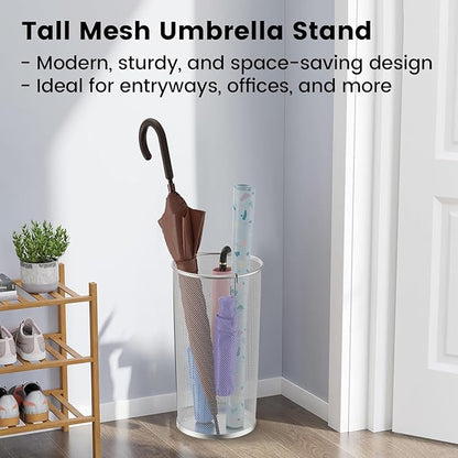 19.5" H Mesh Umbrella Stand - Ventilated Mesh Umbrella Holder for Entryway - Extra Capacity Storage for Umbrellas Canes & More - Freestanding Indoor Organizer 10.4" L x 10.4" W x 19.5" H - 3P Silver