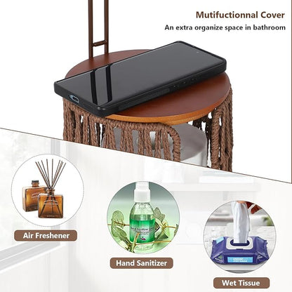 Trongee Freestanding Toilet Paper Holder with Storage,3 Rolls of Rattan Tissue Holder for Bathroom,Woven Toilet Paper Roll Holder Stand,Boho Bathroom Decor Farmhouse Toilet Paper Storage-Deep Brown