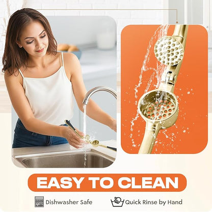 Kitchen Garlic Press, Rust Proof & Dishwasher Safe Garlic Mincer, Durable Garlic Crusher Set with Peeler＆Brush, Easy to Clean and Squeeze, Gold