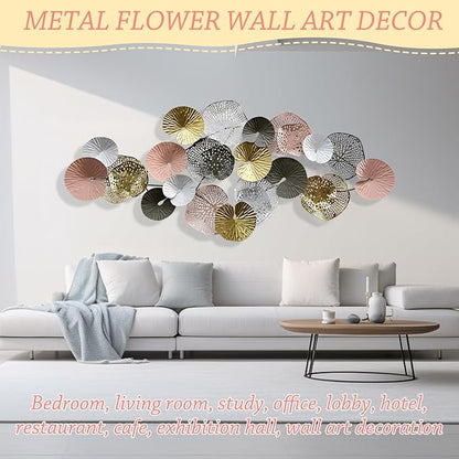 edaknez Coastal Metal Wall Art Decor for Living Room, Large Nautical Metal Wall Decor, 3D Modern Gold Lotus Leaves Wall Decoration, for Living Room, Bedroom (A 53 inch x 26 inch)
