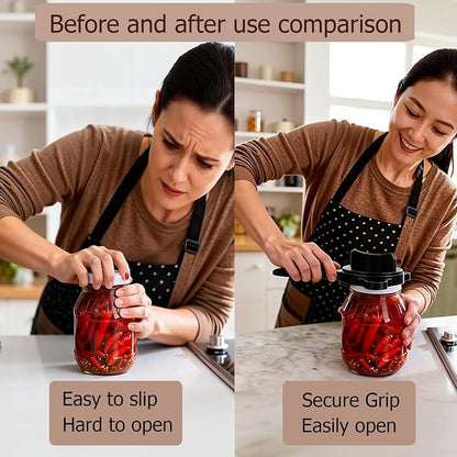 4-in-1 Jar Opener, Adjustable Jar Opener for Seniors, Kitchen Tool Designed Specifically for Seniors and Those with Limited Physical Strength, Suitable for Beer, Salad Dressing, Jar (Black)