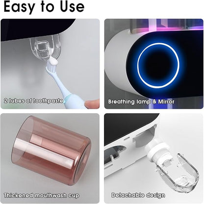 iHave Wall Mounted Electric Toothbrush Holders with 3 Cups, UV Sanitizer, Toothpaste Dispenser, Smart Home Bathroom Accessories & Decor, Black