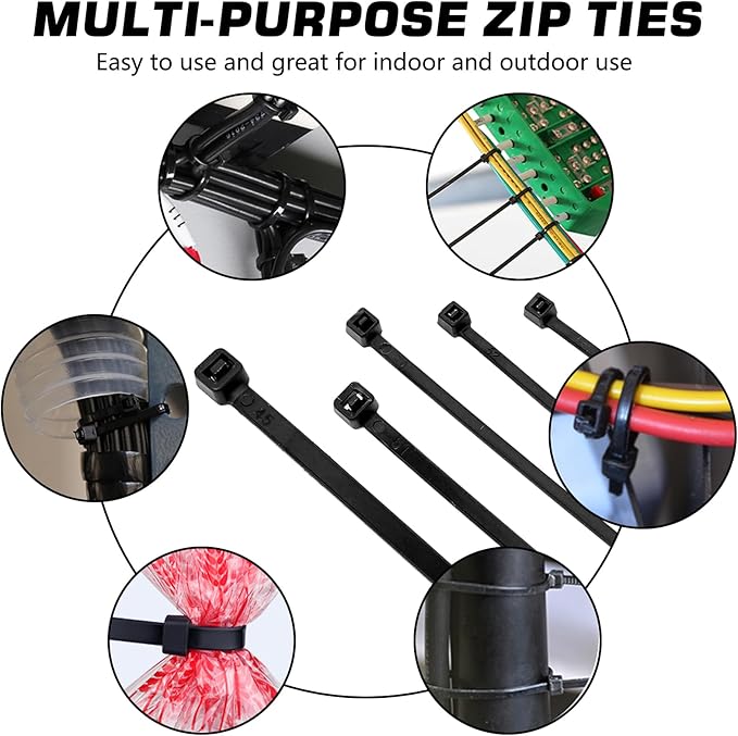 Zip Ties 8 inch, 100 Pack Heavy Duty Black Zip Ties with 80 lbs Tensile Strength, Self-Locking Nylon Cable Ties,Wire Ties for indoor and outdoor use.