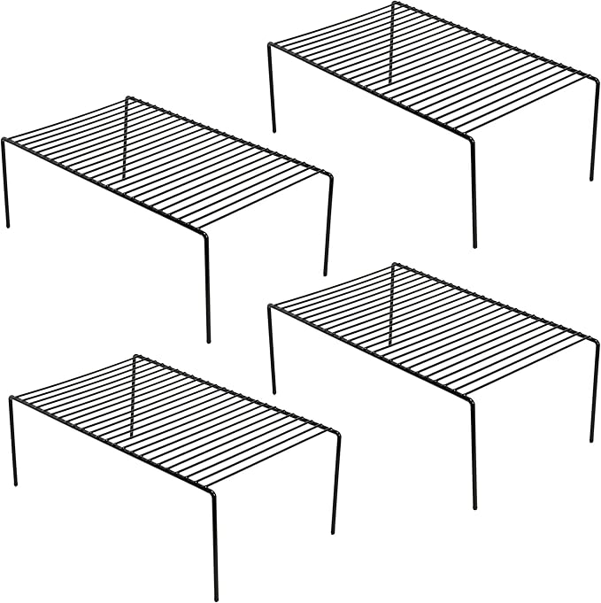 iPEGTOP Kitchen Cabinet Shelf Organizer Set of 2, Large (15.7 x 9.4 inch) Metal Wire Pantry Storage Shelves, Dish Plate Racks for Cabinets, Freezer, Counter, Cupboard Organizers and Storage, Black