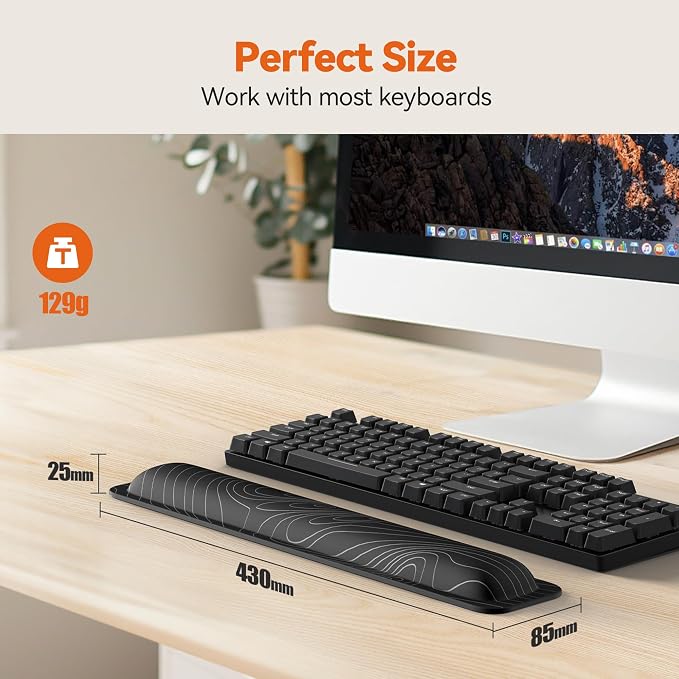 TECKNET Wrist Rest for Computer Keyboard, Thicken Memory Foam Wrist Support Pad for Keyboard, Ergonomic Palm Rest for Pain Relief, Anti-Slip Rubber Base, 17x3.3 in, 1 inch (25mm)