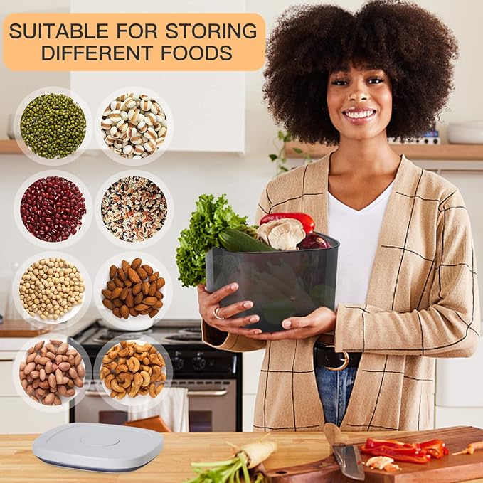 25 lbs Rice Dispenser,10.5 Qt/10 L/22-25 lbs Rice Container Storage with Measuring Cup & Brush Food Cereal Container Bins Household for Kitchen Pantry Organization (AY-10KG-GREY)