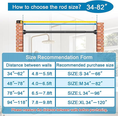 YNL Shower Curtain Rod 34-82 (2.8-6.8ft) Inches, Adjustable Spring Shower Rod No Drilling, Non-Slip, Never Rust, Stainless Steel, Suitable for Bathroom Window Living Room, Matte Black