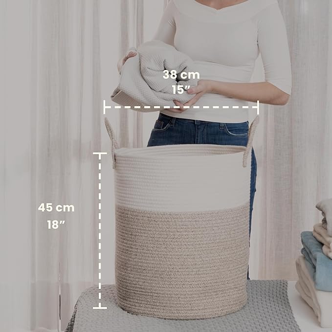 OrganiHaus Large Brown Woven Laundry Basket w/Handles 52L, Rope Dirty Clothes Hamper, Blanket Basket for Living Room, Baby Laundry Hamper for Nursery, Soft & Durable Decorative Organizer Bin