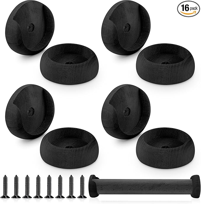 Yookeer 4 Pack Wooden Closet Pole Sockets 1-3/8" Closet Rod Holders Pole Holders for Wardrobe Hallway Bathroom Curtain Clothing Store(Black)