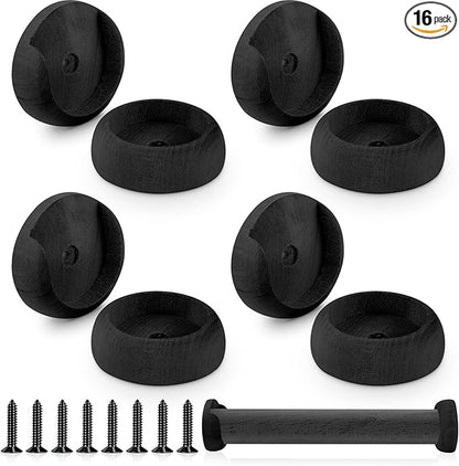 Yookeer 4 Pack Wooden Closet Pole Sockets 1-3/8" Closet Rod Holders Pole Holders for Wardrobe Hallway Bathroom Curtain Clothing Store(Black)