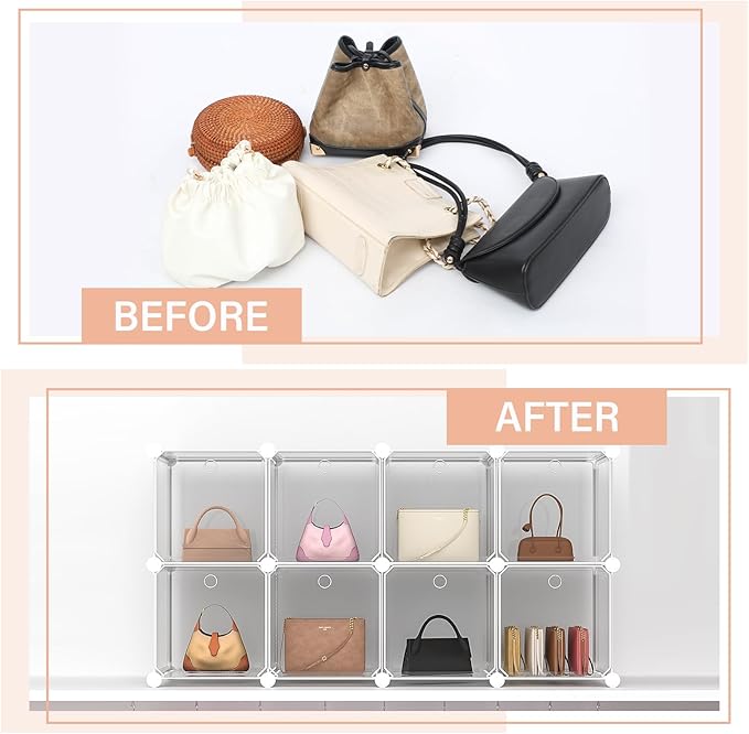 8 Pack Purse Organizer for Closet Purse Storage Box with Door Clear Display Case Handbag Organizer Dustproof Storage Bins for Hat Wallet Book Toy Cosmetic