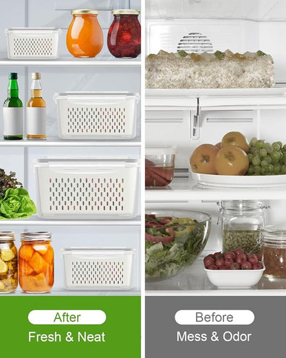 TBMAXS 4 Pack Food Storage Containers Fruit Containers for Fridge with Colander Airtight BPA Free Plastic Berry Keeper Container Produce Saver Vegetables Keep Fresh
