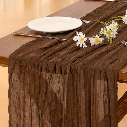 Socomi 3pcs Brown Coffee Valentine's Day Cheesecloth Table Runner Boho Rustic Gauze 120 inch 10FT Cheese Cloth Runner for Wedding Party Baby Shower Birthday Home Decor Holiday Decorations