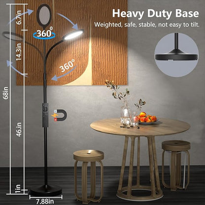 luckystyle Floor Lamp,Super Bright Dimmable LED Lamps for Living Room, Custom Color Temperature Standing Lamp with Remote Push Button, Adjustable Gooseneck Reading Floor Lamp for Bedroom Office Black