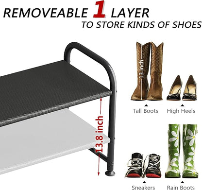 INGIORDAR Shoe Rack 2 Tier Long Storage Organizer Wide Metal Shoe Shelf for Closet Entryway Black