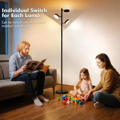 Tree Floor Lamp for Living Room - Modern Black Standing Lamp, LED Floor Light with Remote & Touch, 3000K-6000K Dimmable for Bedroom Office Reading (3 Head)