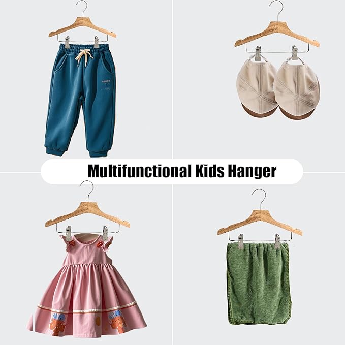 Natural 12.7" Ultra-Thin Wooden Children Closet Clothes Hangers 24PCS Wood Baby Kids Coat Hangers for Infant Toddler Newborn Jumpsuit Pants Skirts Jeans Space Saving Heavy Duty Durable Hangers