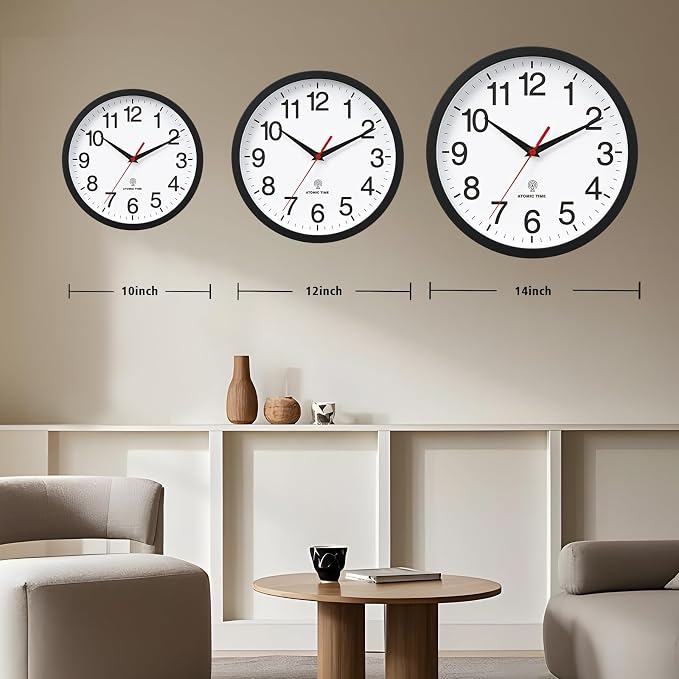 Rohioue Atomic Wall Clock, Modern 12 Inch Battery Operated Wall Clocks, Analog Clock for Living Room, Office, Home, Bedroom, Kitchen, Bathroom(Black)