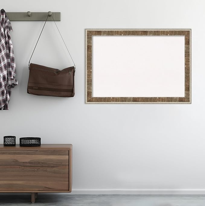Amanti Art White Cork Board for Wall, 29x41 Vision Board with Brown Wood Frame, Large Corkboard Office Decor for Home Organization, Rustic Farmhouse Corkboard Pinboard to display items for home
