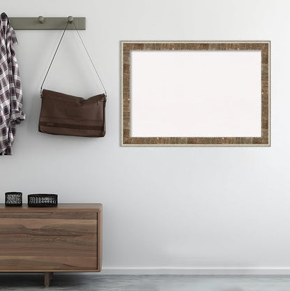 Amanti Art White Cork Board for Wall, 29x41 Vision Board with Brown Wood Frame, Large Corkboard Office Decor for Home Organization, Rustic Farmhouse Corkboard Pinboard to display items for home
