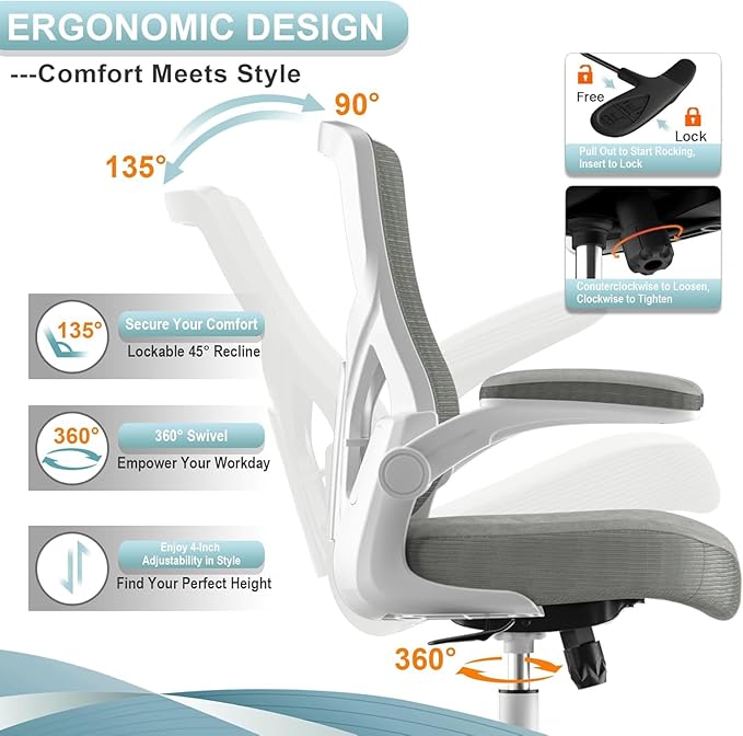 Office Chair, High Back Desk Chair Adjustable Height and Ergonomic Design Home Office Computer Chair, Executive Lumbar Support Padded Flip-up Armrest Office Chair