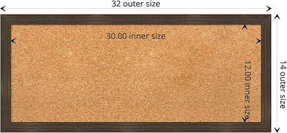 Amanti Art Natural Cork Board for Wall, 14x32 Vision Board with Brown Wood Frame, Medium Corkboard Office Decor for Home Organization, Casual Corkboard Pinboard to display items for home organization