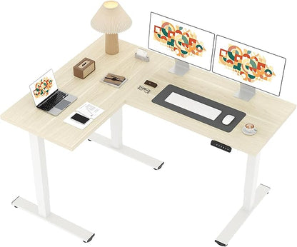 SANODESK L Shaped Standing Desk Adjustable Height, Electric Corner Standing Desk, 63 x 48 inch Sit Stand Computer Table with Splice Board, Maple