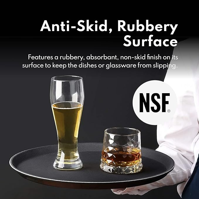 New Star Foodservice Non-Slip Tray, Plastic, Rubber Lined, Round (Black, 14-Inch)